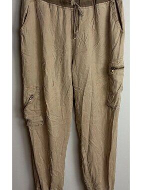 Young Fabulous & Broke Cargo Jogger Pants Size Large Tan Zip Pockets Tencel Wm’s